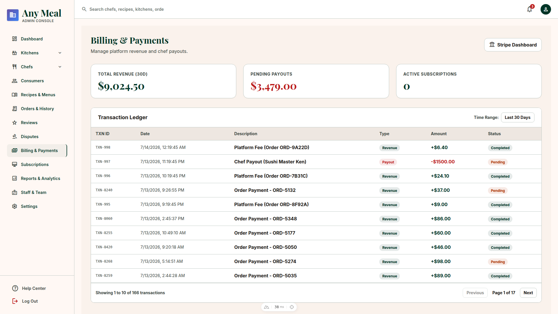 Billing and split payout screenshot