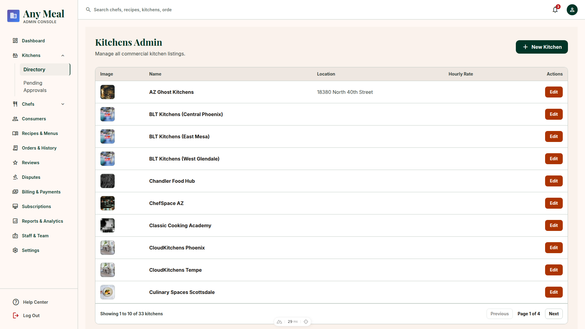 Commercial kitchen management interface screenshot