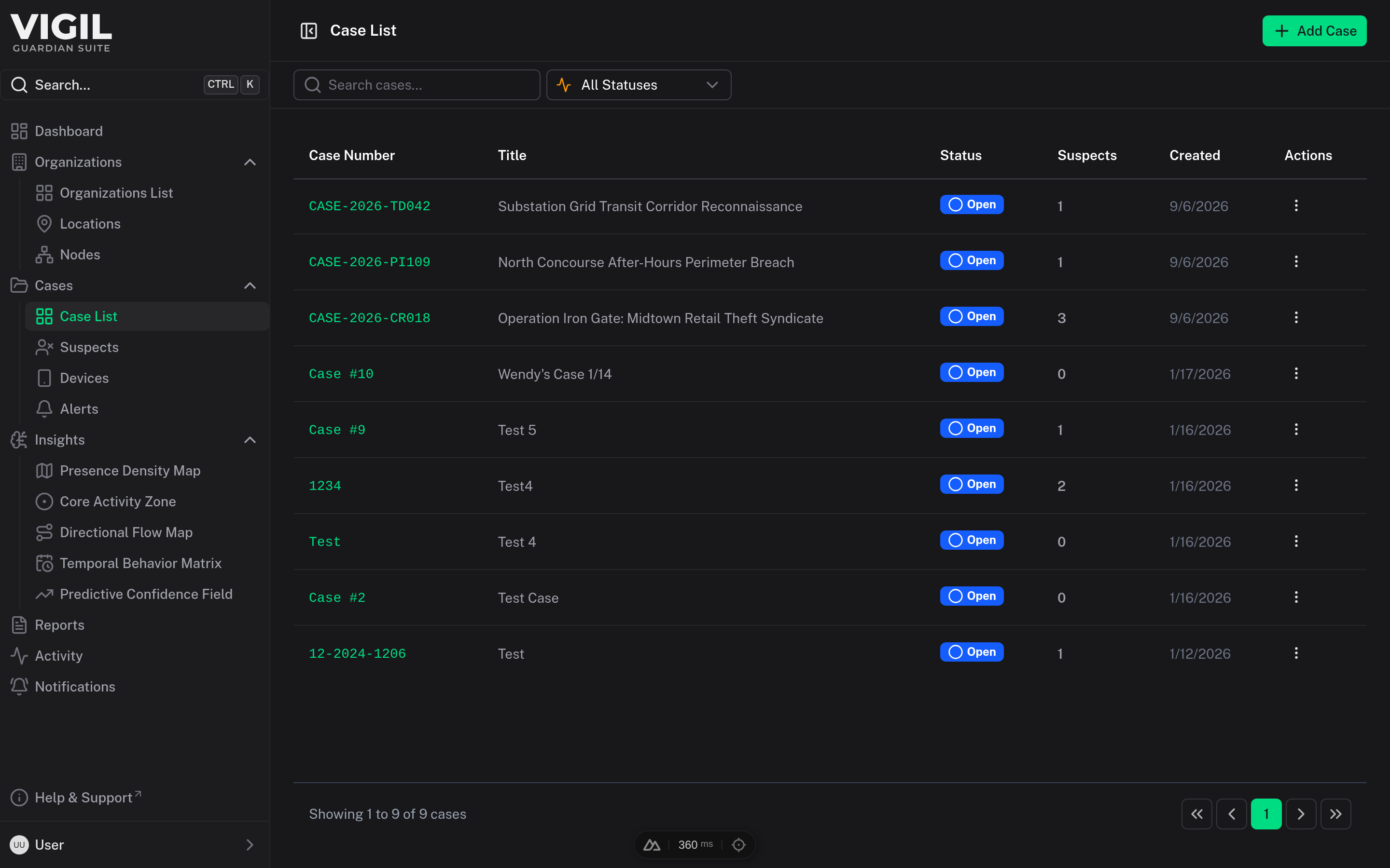 Case Management screen in Guardian Suite