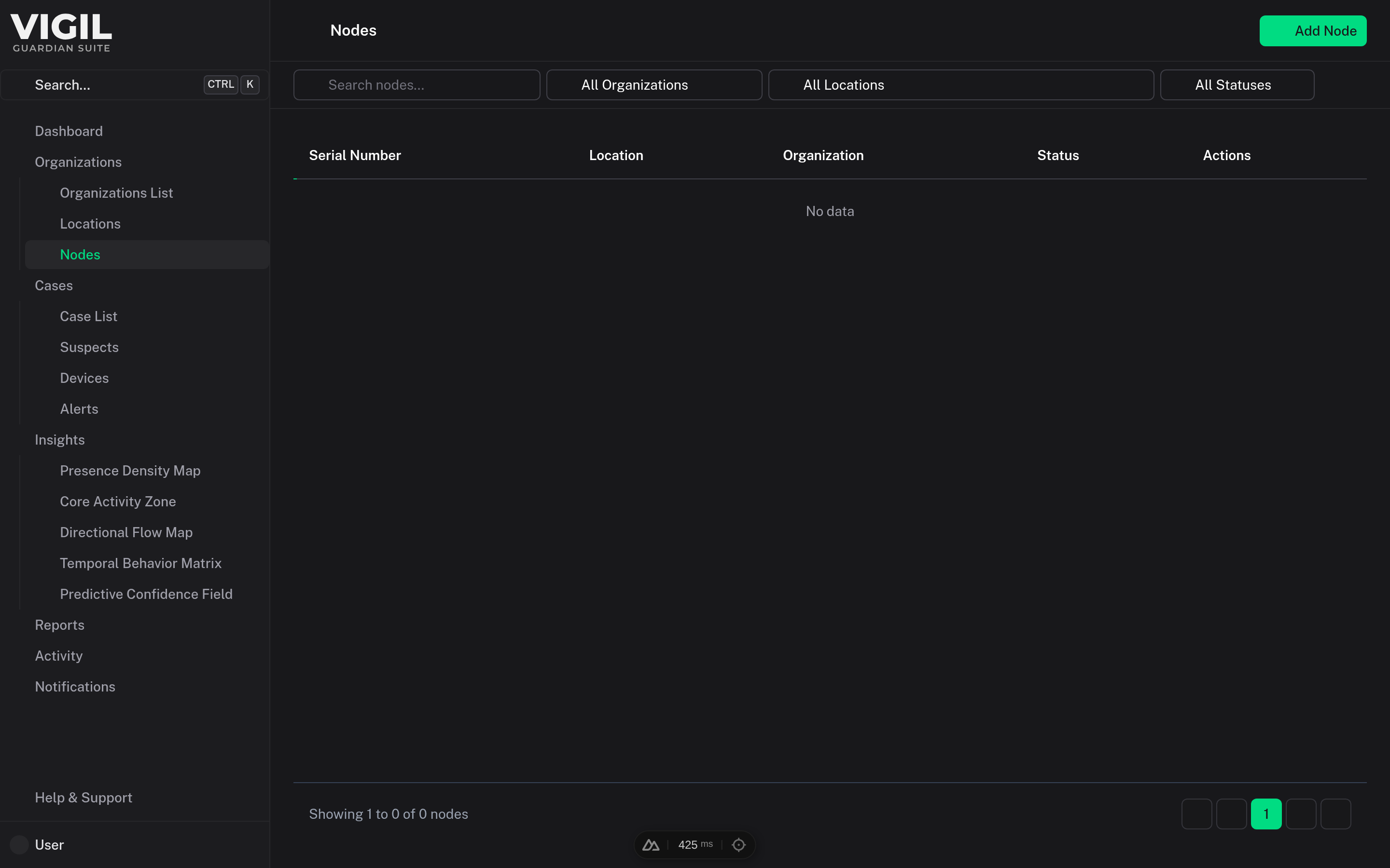 Sensor Node Fleet Management screen in Guardian Suite