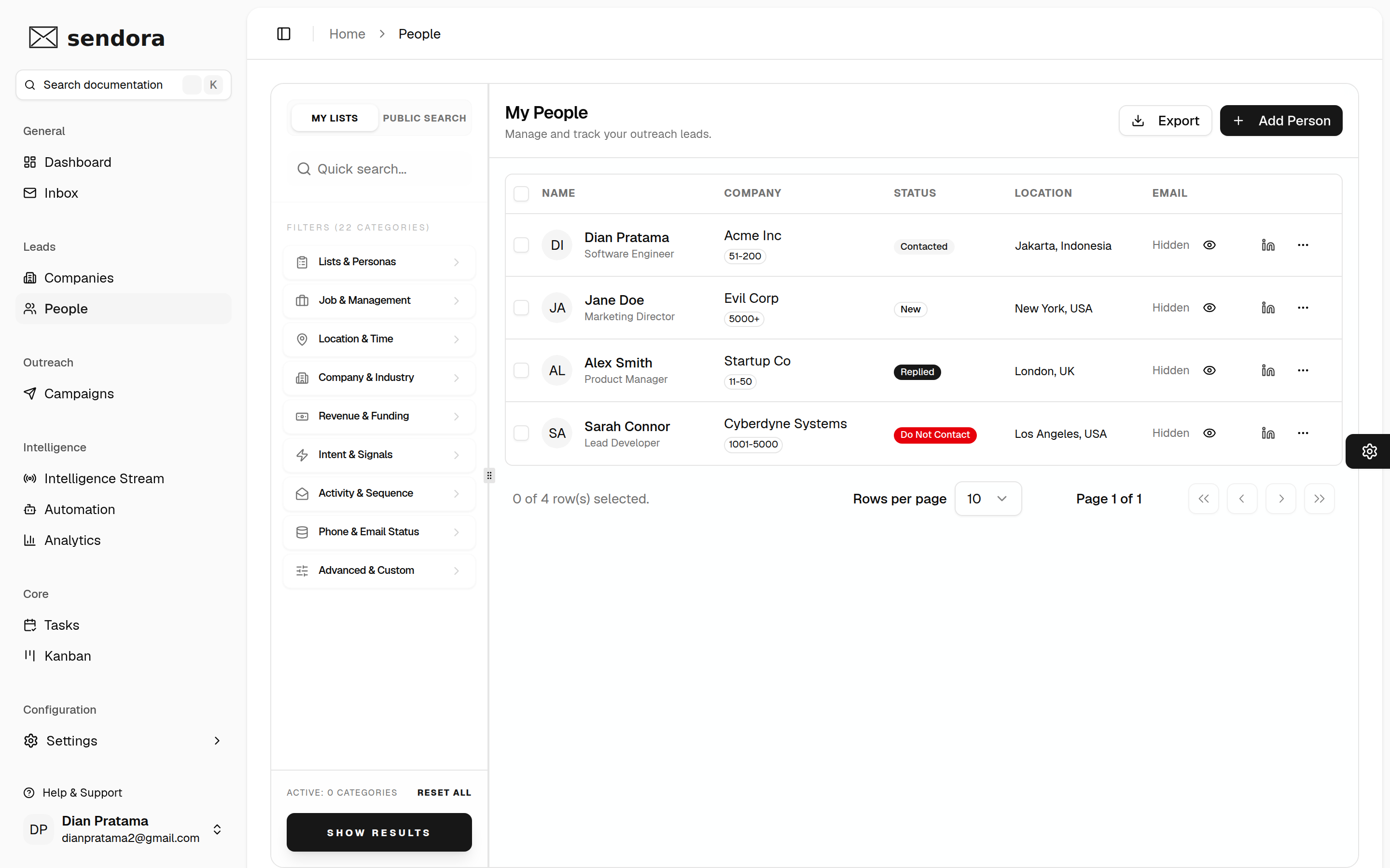Sendora People CRM Directory screenshot