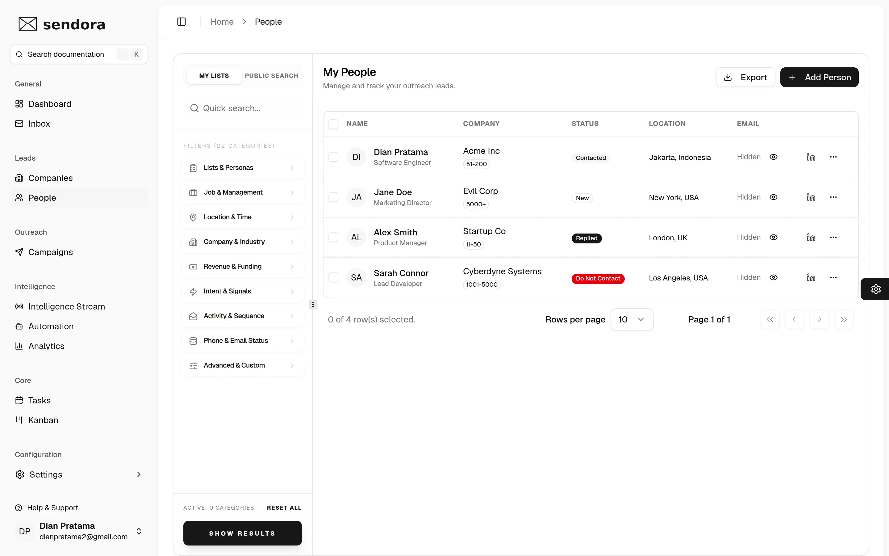 Sendora People CRM Directory screenshot