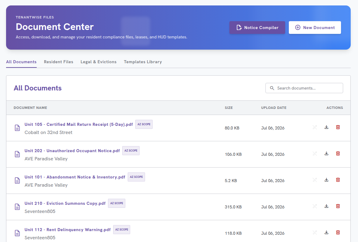 TenantWise Statutory Document Vault Statutory notice templates and lease document catalog